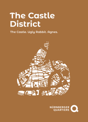 Brown graphic with the white lettering “The Castle District” and the slogan “The Castle. Ugly Rabbit. Agnes.”